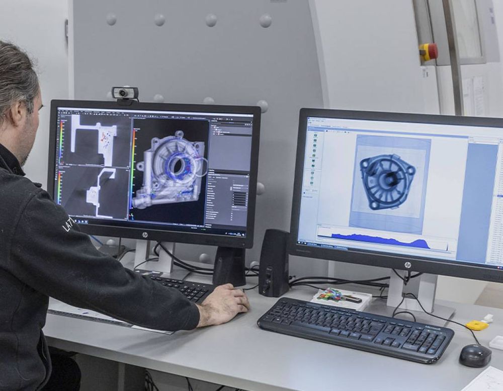 Analisi tomografica a raggi X (VG Studio Max) di dimensioni esterne e difetti interni dei prodotti.